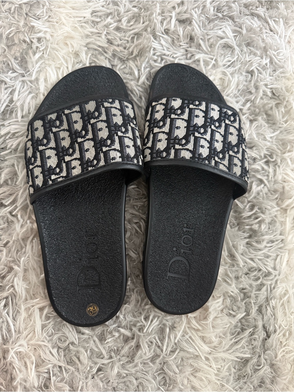 Dior Monogram Black & Ivory Slide Sandals